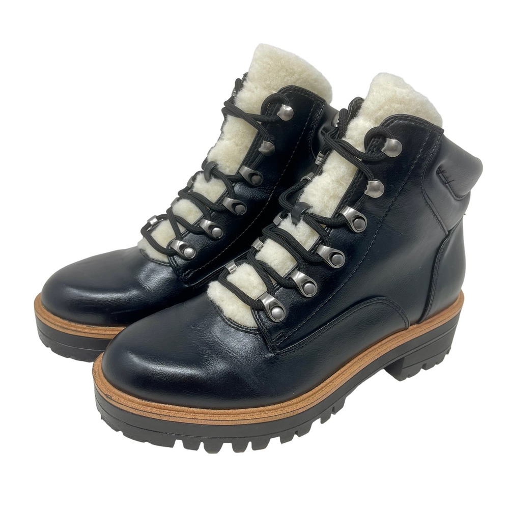 Indigo Road Ankle Lug Boots Womens 7 1/2 Black + Faux Fur 1:2:2:1:S-1349